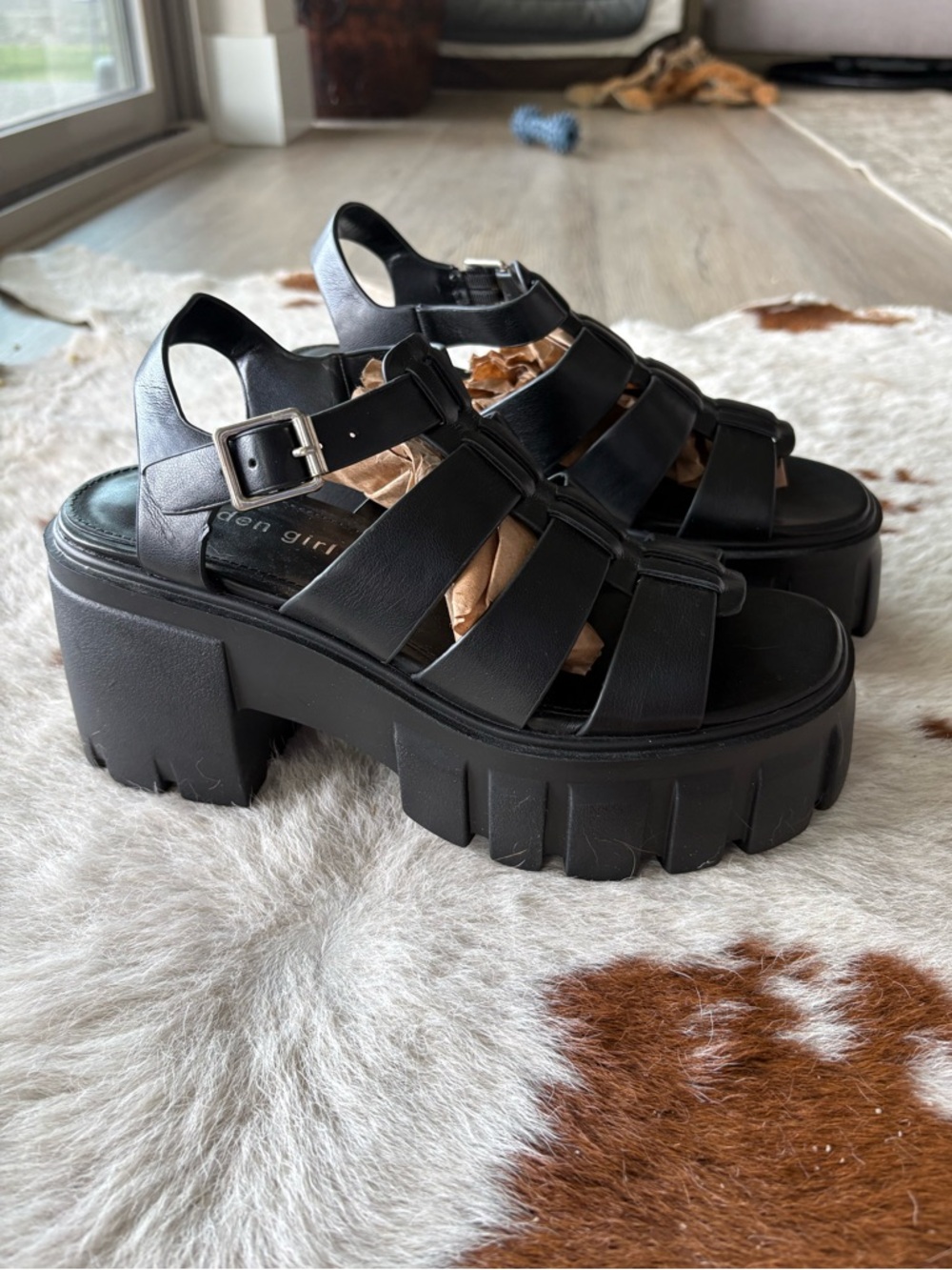 Madden Girl Black Chunky Platform Gladiator Sandals